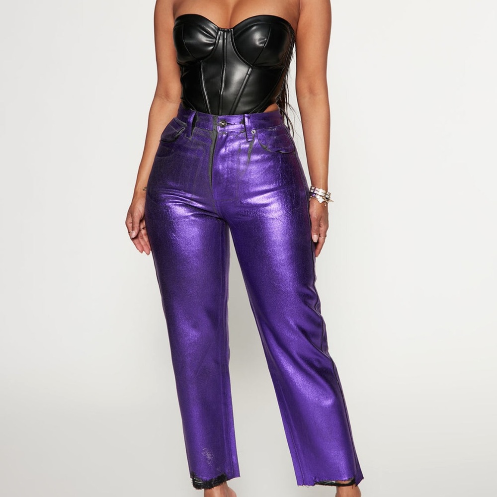 FashionNova Daydream Coated Straight Leg Jean